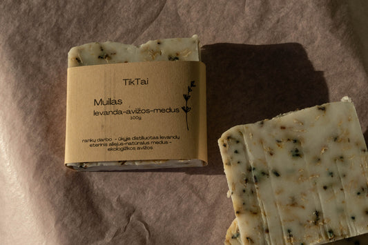 Rankų darbo levandų, medaus ir avižų muilas