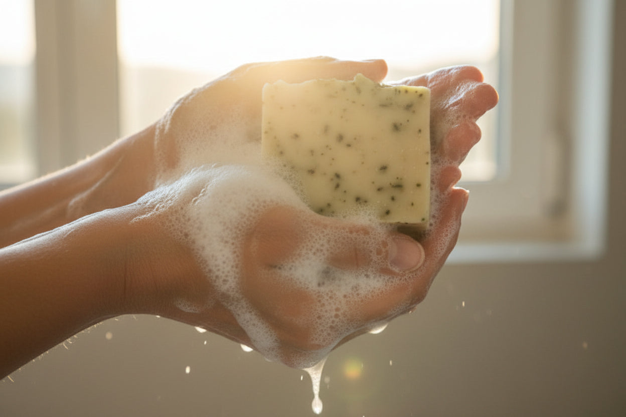 Rankų darbo muilas su levandomis, čiobreliais, rozmarinais ir mėtomis (100 g)