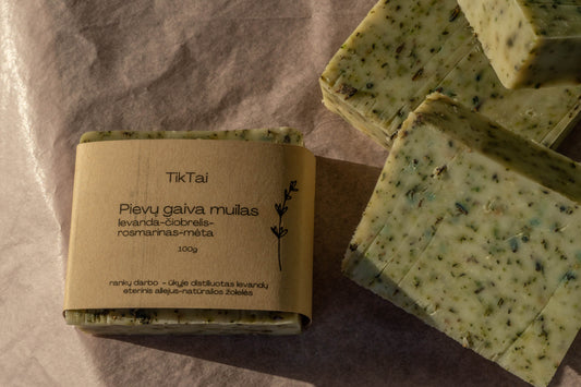 Levanda čiobrelis rosmarinas mėta muilas