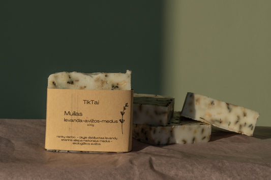 Rankų darbo levandų, medaus ir avižų muilas